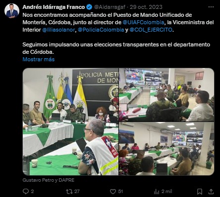 Andrés Idárraga en el PMU de Montería