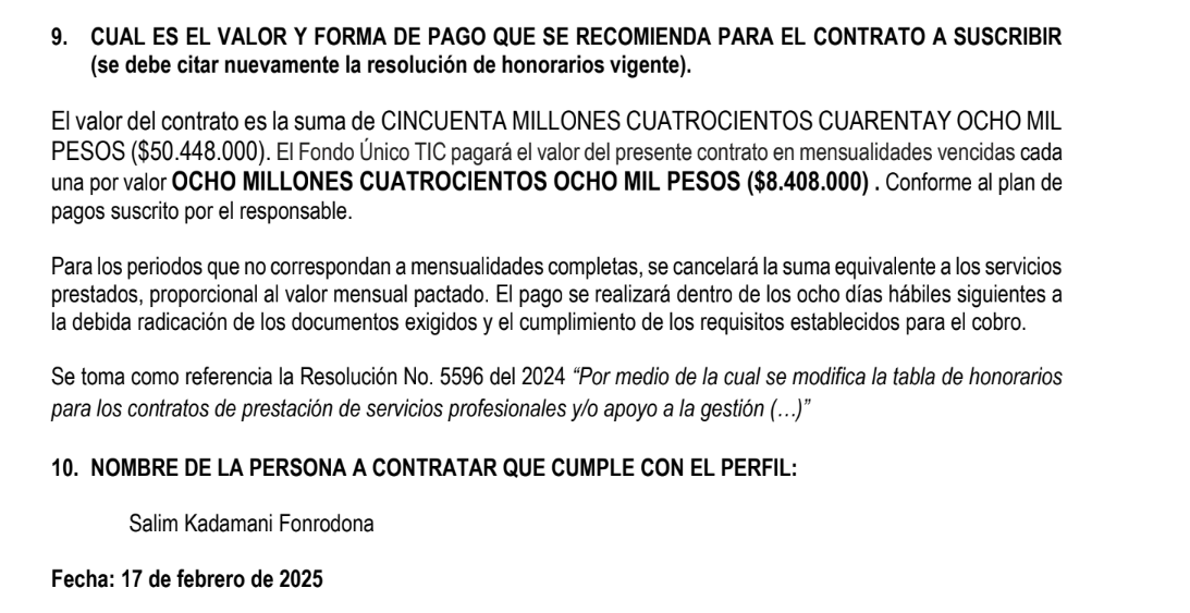 Contrato hermano de la ministra
