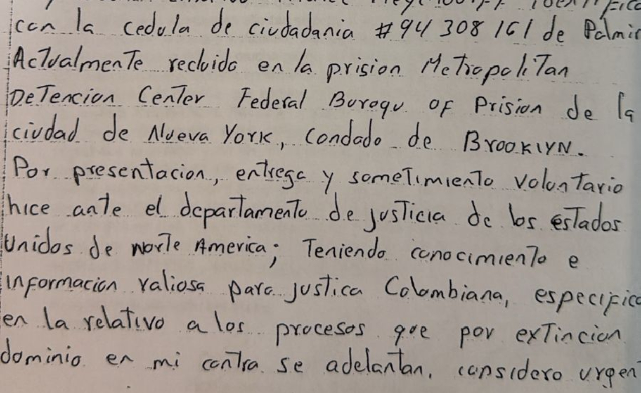 carta de Juan Fernando &Aacute;lvarez