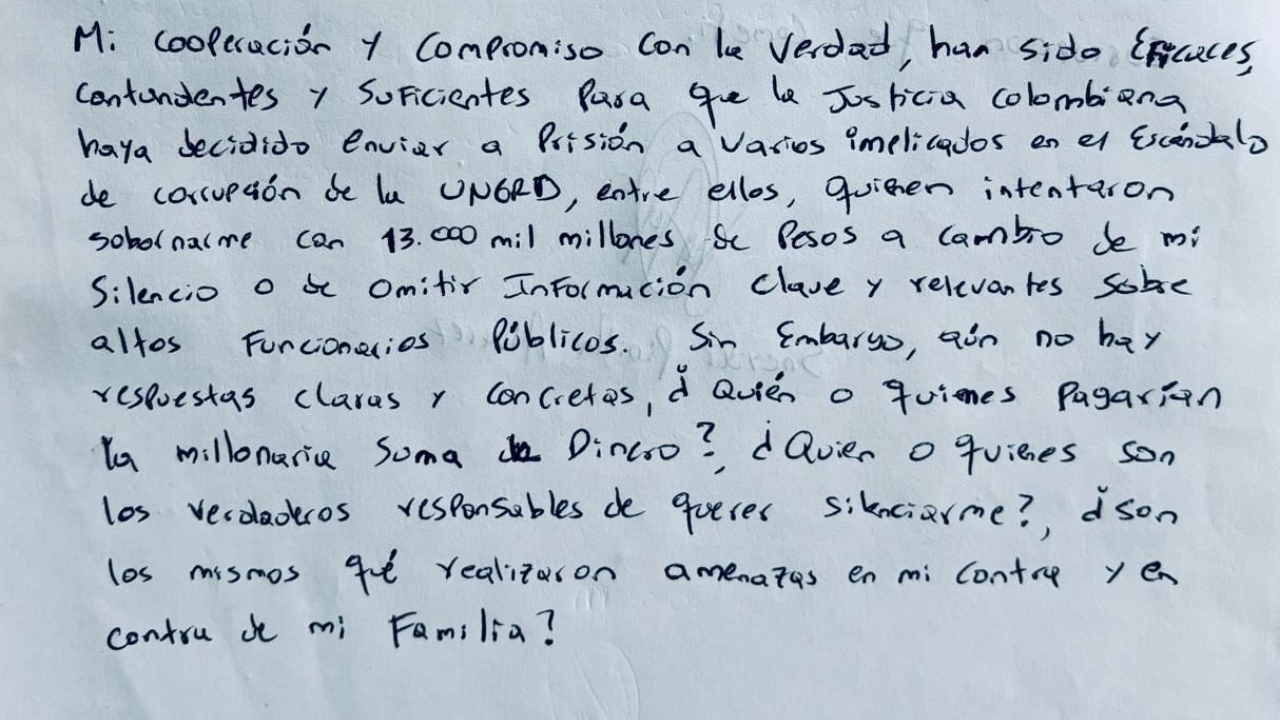 Carta de Sneyder Pinilla