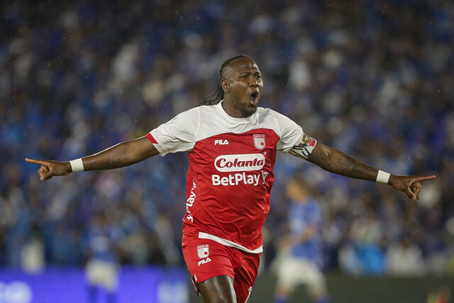 Hugo Rodallega y su celebración ante Millonarios, que con el empate eliminaba a Santa Fe. Créditos: Colprensa