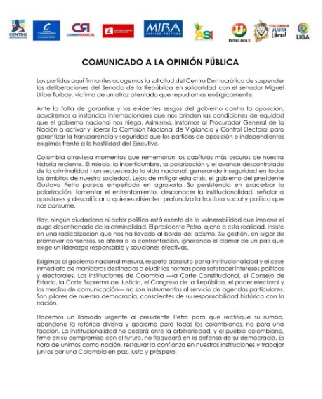 Comunicado partidos políticos