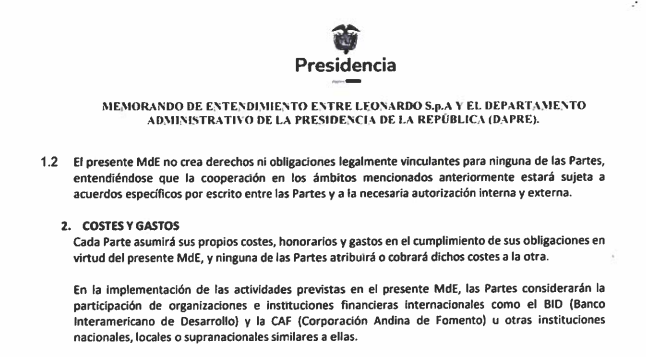 Memorando de entendimiento con Leonardo