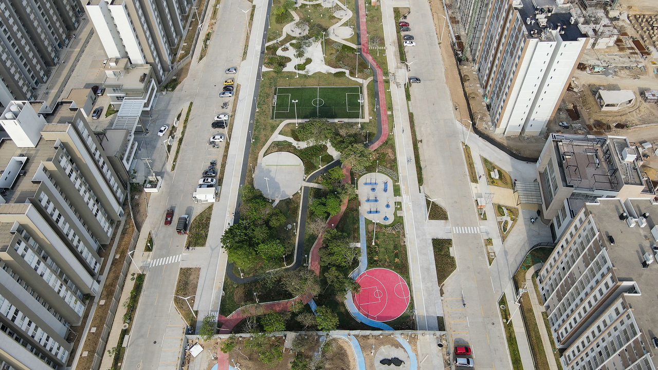 Imagen del parque central del proyecto Ciudad Mallorquín.