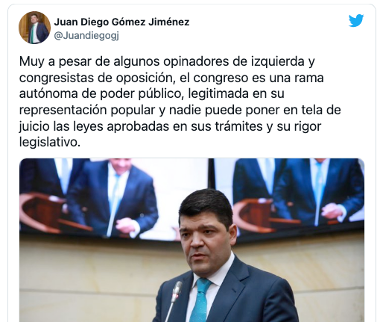 tweet por Juan Diego Gómez Jiménez