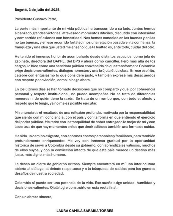 renuncia de Laura Sarabia