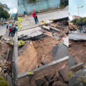 Emergencia invernal en Villavicencio: un gigantesco cráter casi se traga una camioneta en plena vía principal